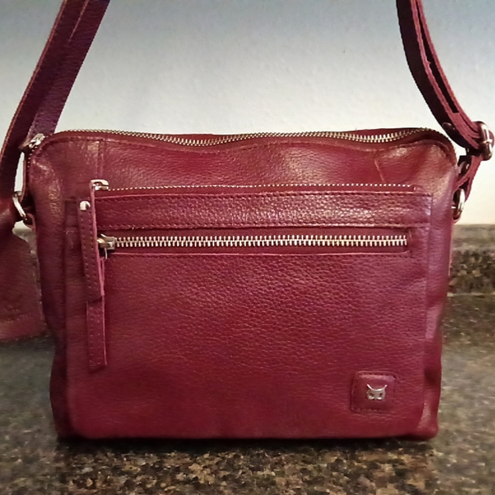 Wise Owl Red Pebbled Leather Crossbody Shoulder Bag Purse-10x8